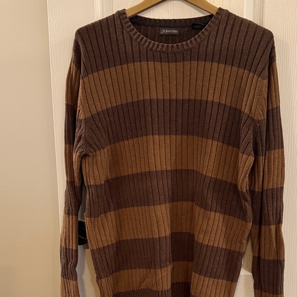 St. John's Bay Men's Chocolate and Caramel Striped Crewneck Sweater